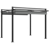 3m x 3m Retractable Roof Aluminium Pergola – Dark Grey Patio Gazebo Shelter with Drainage Grommets, Ground Fixings & Outdoor Shade Canopy