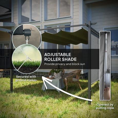 3m x 4m Metal Pergola – Sliding Canopy Roof with Roller Blind UPF30+