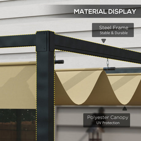 4m x 3m Metal Garden Pergola – Khaki Outdoor Shade Canopy