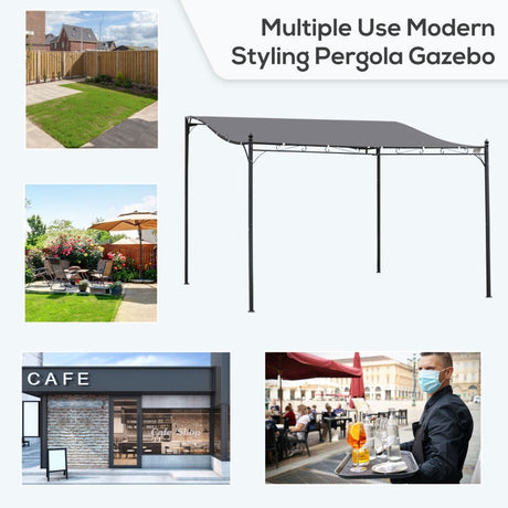 4m x 3m Curved Roof Metal Pergola – Grey Outdoor Patio Shelter