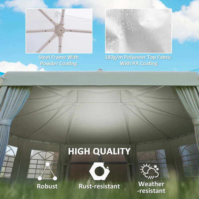 10-Sided Decagonal Garden Gazebo Party Tent - Heavy Duty Metal Frame Canopy (8.9m x 6.5m) - White