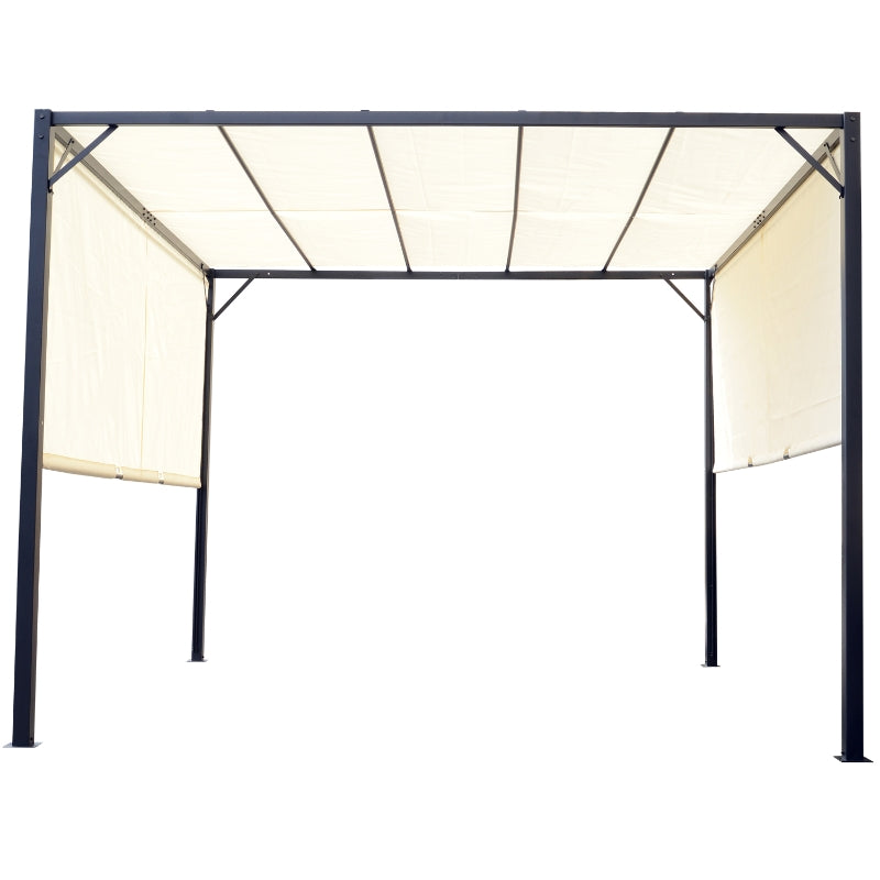 3m x 3m Metal Pergola – Cream Frame with Beige Canopy Roof