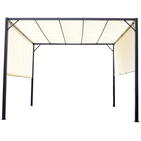 3m x 3m Metal Pergola – Cream Frame with Beige Canopy Roof