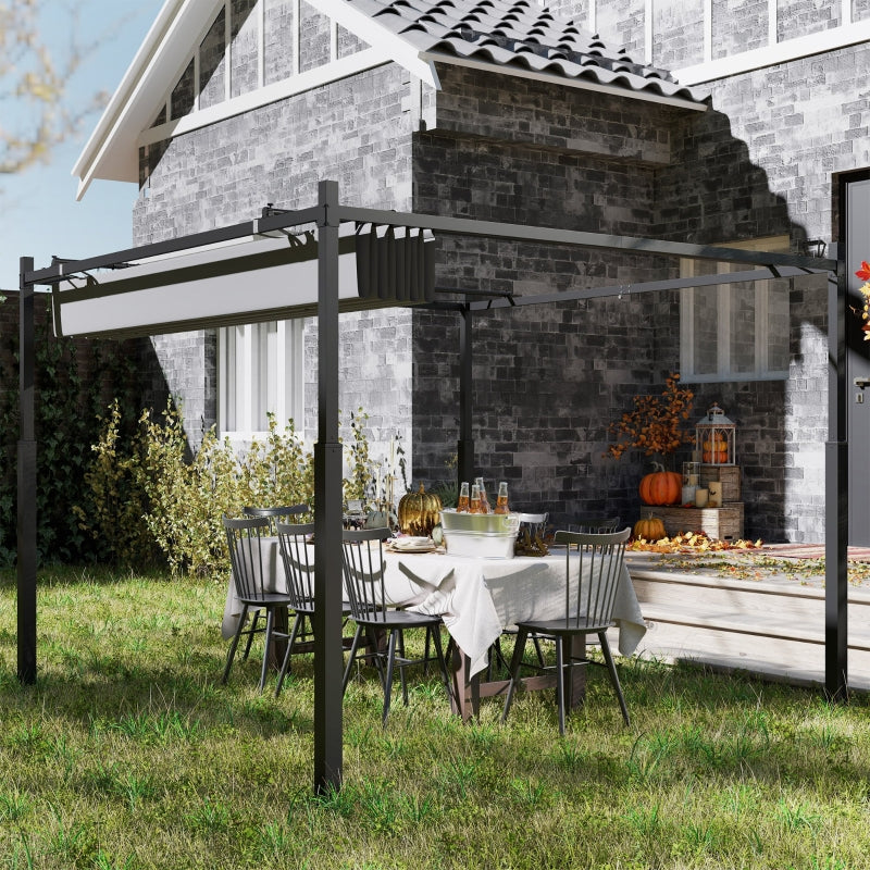 3m x 3m Retractable Garden Pergola – Grey Canopy Roof with Magnetic Fixing System, Outdoor Patio Shade Shelter