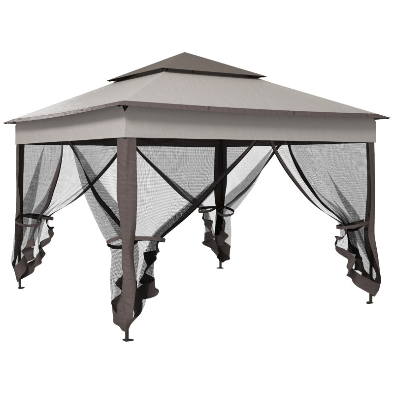 3.25m x 3.25m Metal Gazebo with Curtains - Brown/Grey