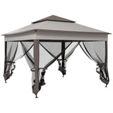 3.25m x 3.25m Metal Gazebo with Curtains - Brown/Grey