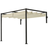 2m x 3m Lean-To Steel Pergola – Khaki Adjustable Canopy Roof, Wall Mounted Patio Shade Shelter