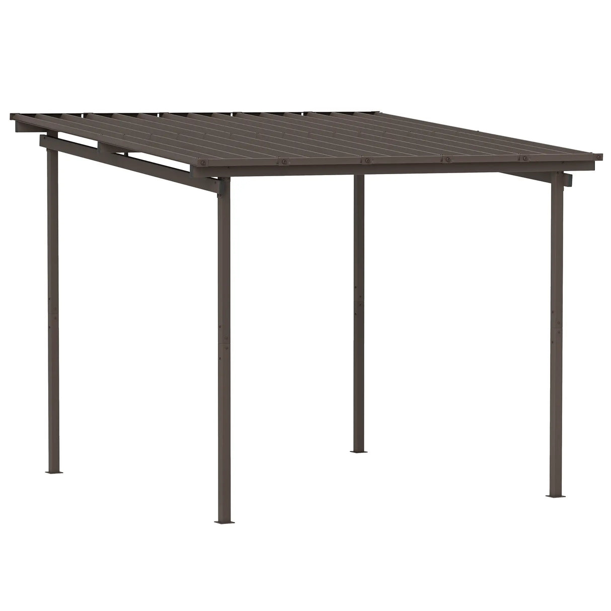 3m x 3m Lean-To Metal Pergola – Brown Wall Mounted Outdoor Patio Shade Shelter
