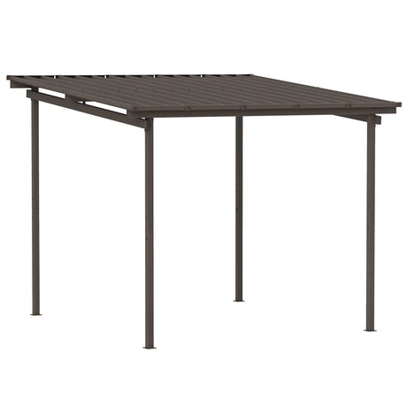 3m x 3m Lean-To Metal Pergola – Brown Wall Mounted Outdoor Patio Shade Shelter