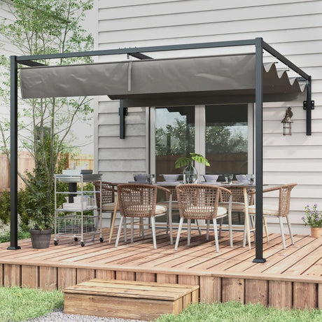 2m x 3m Lean-To Pergola – Dark Grey Wall Mounted Patio Cover