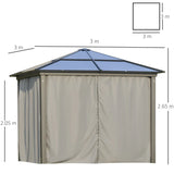 Deluxe 3x3m Garden Gazebo with Curtains & Mosquito Netting – Dark Grey Aluminium Frame & Polycarbonate Roof for Patio