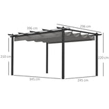 4m x 3m Aluminium Pergola – Grey Retractable Criss Cross Roof, Outdoor Patio Garden Shade Shelter