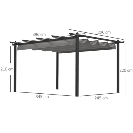 4m x 3m Aluminium Pergola – Grey Retractable Criss Cross Roof, Outdoor Patio Garden Shade Shelter