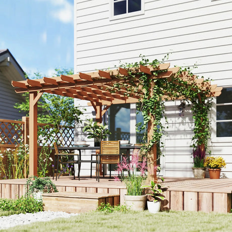 3.6x3.6m Wooden Garden Pergola Kit – Dark Brown Pergola Gazebo Grape Trellis with Stable Support Structure