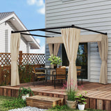 3m x 3m Retractable Metal Pergola Gazebo with Curtains – Outdoor Patio & Deck Shelter, Adjustable Canopy Shade for BBQ & Grill Area, Beige