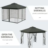 3x3m Steel Frame Double Roof Garden Gazebo - Durable Outdoor Canopy in Grey