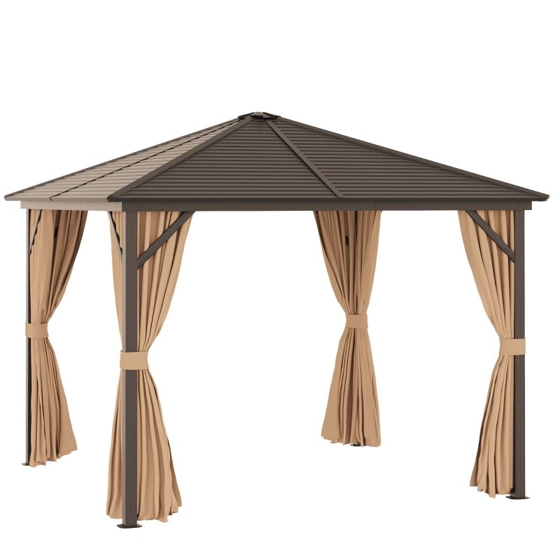AluShade Oasis 3x3M: Garden Sanctuary with Metal Canopy & Deluxe Drapery - Brown - Trade Warehouse