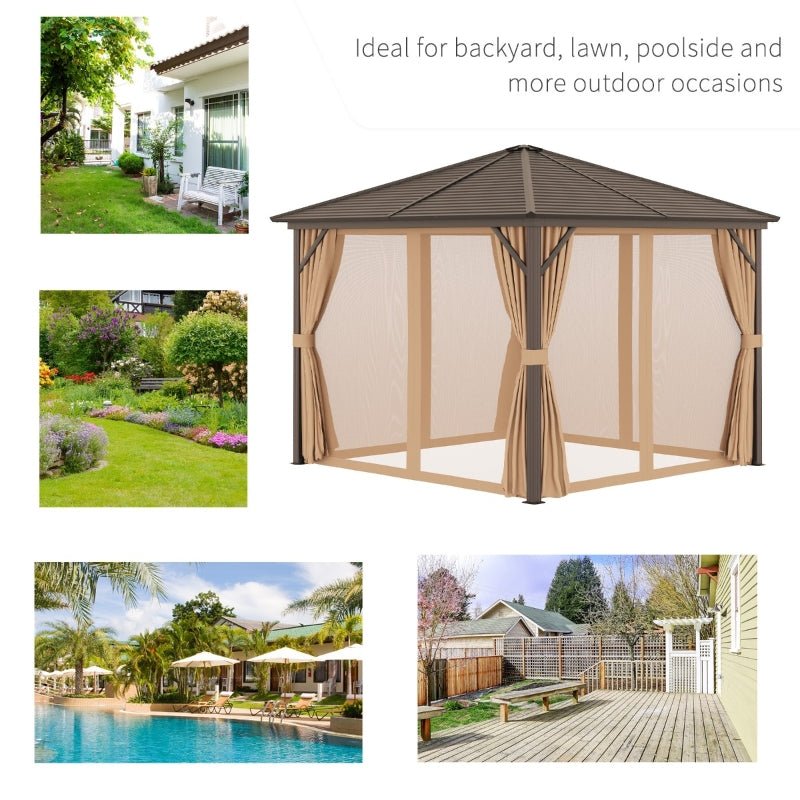 AluShade Oasis 3x3M: Garden Sanctuary with Metal Canopy & Deluxe Drapery - Brown - Trade Warehouse