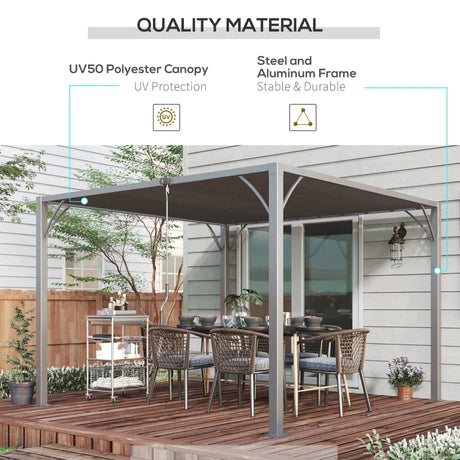 3m x 3m Heavy Duty Aluminium Pergola – Grey Retractable Roof Patio Shelter, Hardtop Style Outdoor Shade Cover