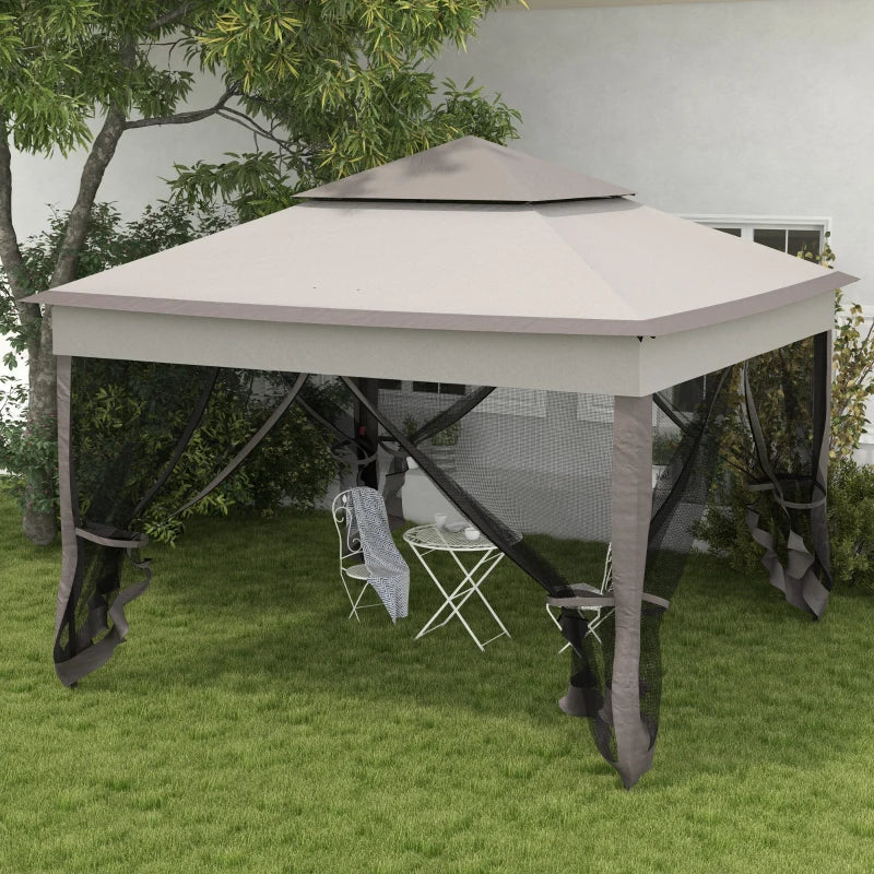 3.25m x 3.25m Metal Gazebo with Curtains - Brown/Grey
