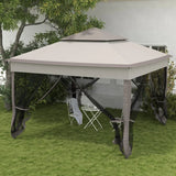 3.25m x 3.25m Metal Gazebo with Curtains - Brown/Grey