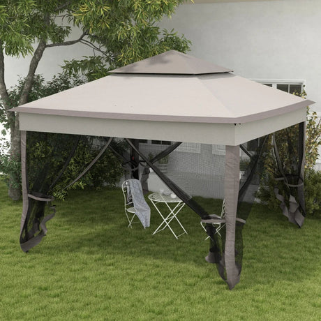 3.25m x 3.25m Metal Gazebo with Curtains - Brown/Grey