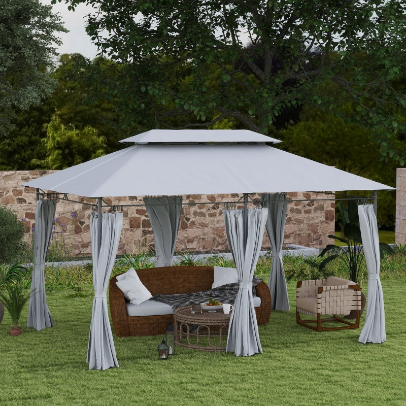 3m x 4m Dark Grey Metal Frame Two-Tier Roof Gazebo