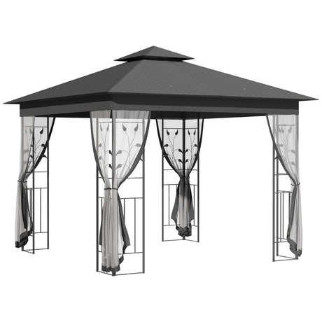 3x3m Steel Frame Double Roof Garden Gazebo - Durable Outdoor Canopy in Grey
