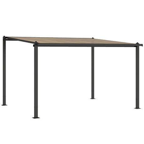 3.6m x 3m Lean-To Metal Pergola with Polycarbonate Hardtop Roof & Drainage Gutters – Aluminium Wall-Mounted Gazebo Patio Cover, Modern Outdoor Shelter, Dark Grey