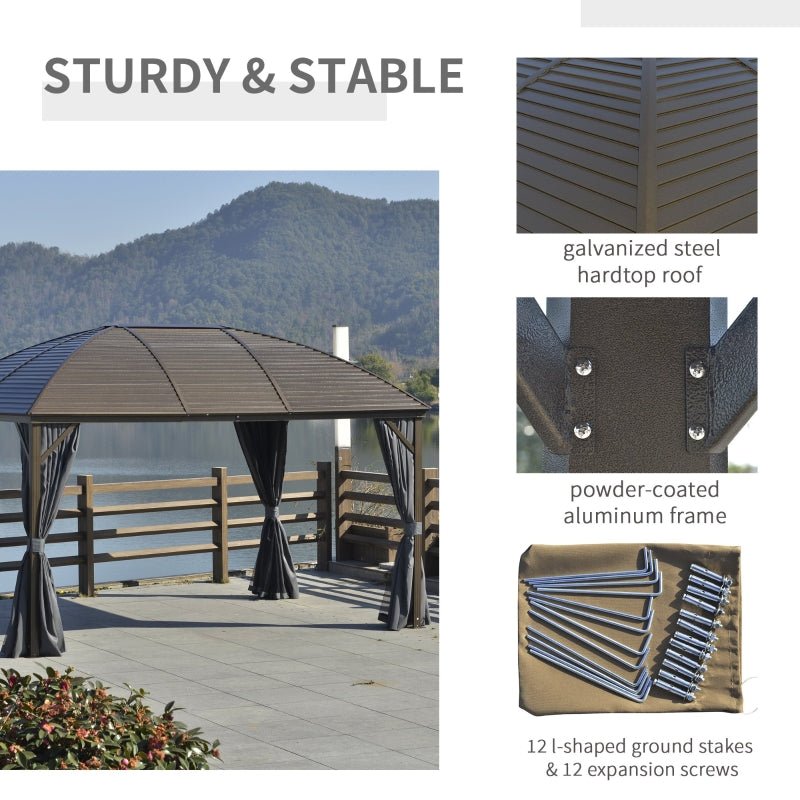 Brown Steel Hardtop Gazebo With Curtains and Netting - Trade Warehouse
