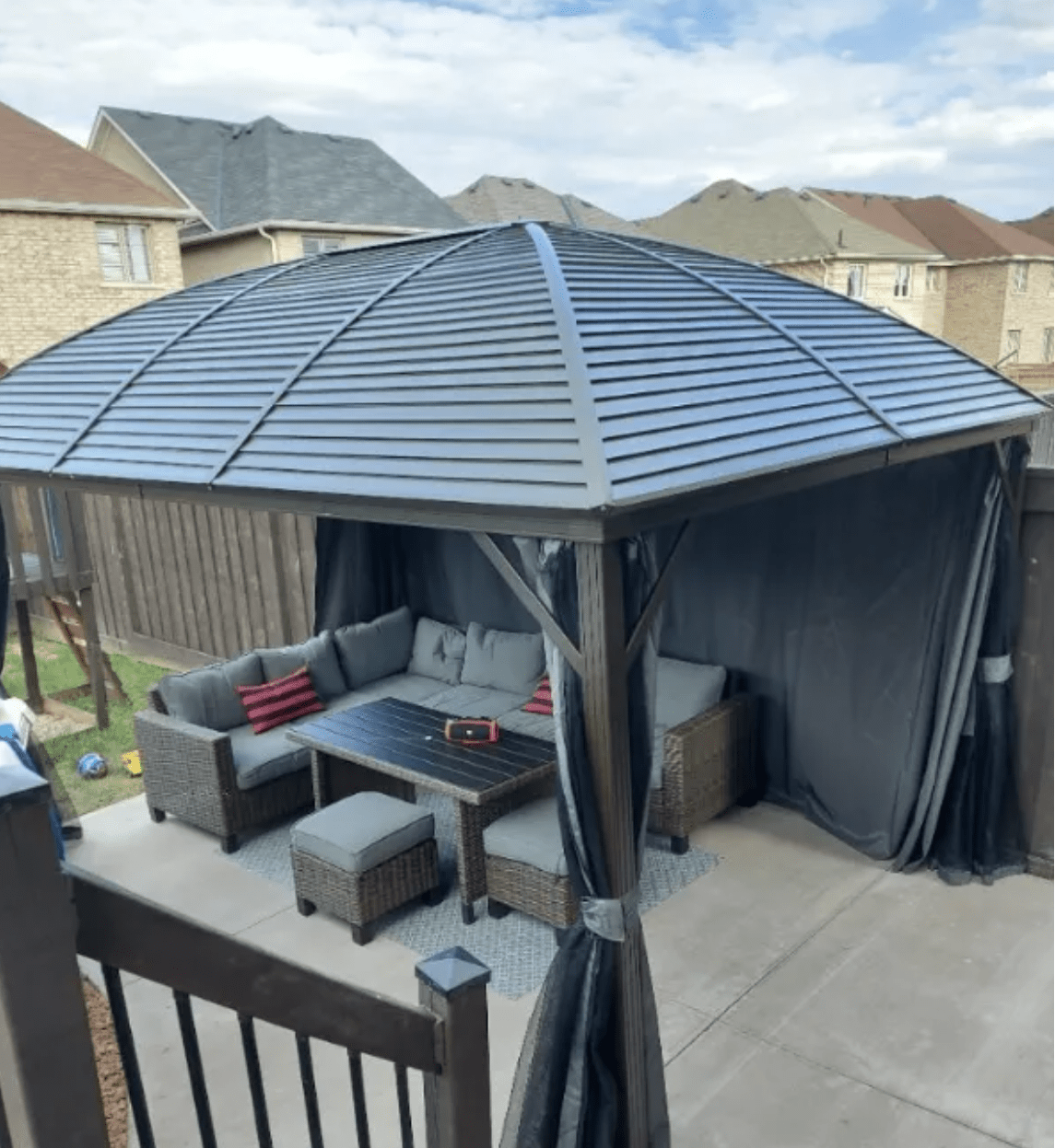 Brown Steel Hardtop Gazebo With Curtains and Netting - Trade Warehouse