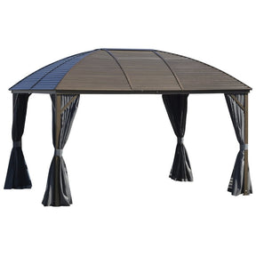 Brown Steel Hardtop Gazebo With Curtains and Netting - Trade Warehouse