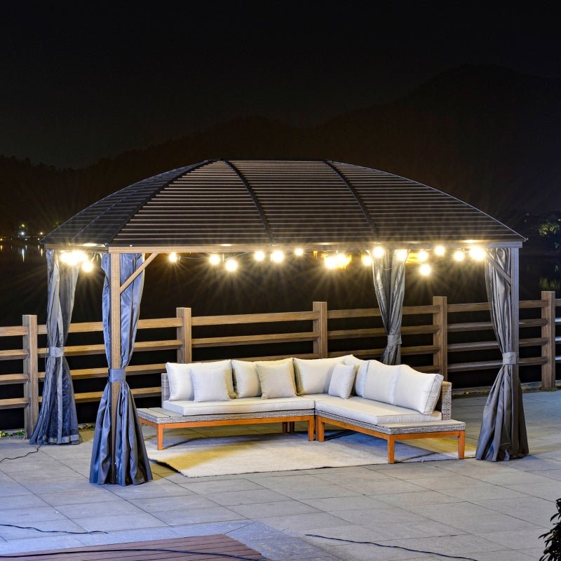 Brown Steel Hardtop Gazebo With Curtains and Netting - Trade Warehouse