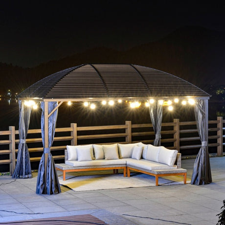 Brown Steel Hardtop Gazebo With Curtains and Netting - Trade Warehouse