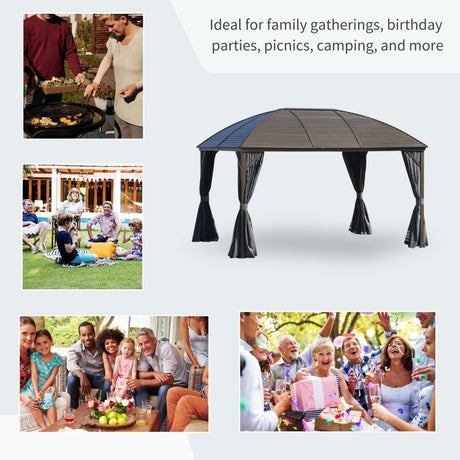 Brown Steel Hardtop Gazebo With Curtains and Netting - Trade Warehouse