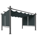 4m x 3m Garden Pergola with Retractable Roof Canopy & Roll-Up Side Panels – Modern Outdoor Gazebo Shelter, Adjustable Sun Shade Patio Cover, Dark Grey