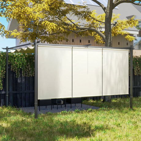 3m x 4m Metal Pergola with Retractable Roof & Roller Shade – UPF30+ Free-Standing Garden Gazebo Canopy, Outdoor Sun Shelter in Beige