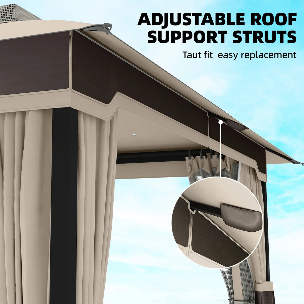 3 x 3.6m Ventilated Double Roof Garden Gazebo with Curtains & Mesh Netting, Heavy Duty Metal Frame Outdoor Patio Pavilion, Khaki