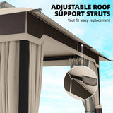 3 x 3.6m Ventilated Double Roof Garden Gazebo with Curtains & Mesh Netting, Heavy Duty Metal Frame Outdoor Patio Pavilion, Khaki
