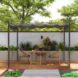 3m x 3m Retractable Roof Garden Pergola – Grey Sun Shade Canopy, Outdoor Patio Shelter