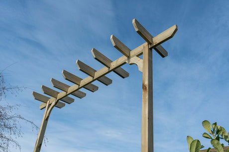 Chamfered Single Beam Pergola, Plant Climbing Arbour - Sculpted brace