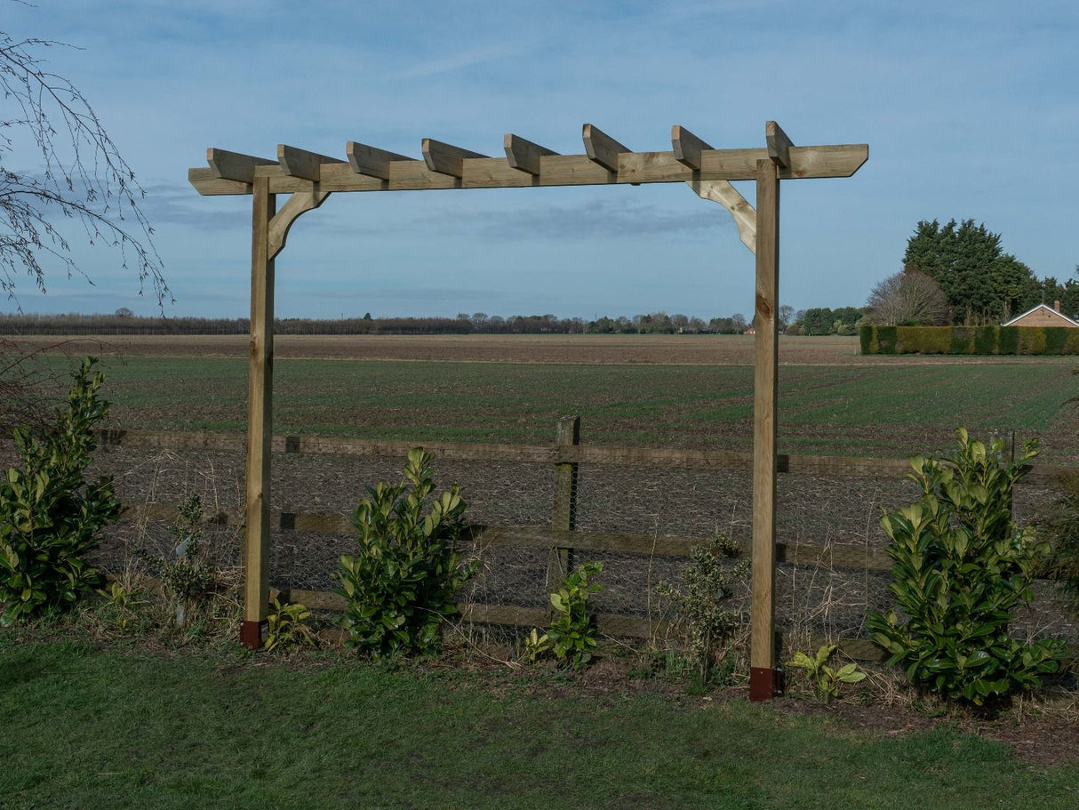 Chamfered Single Beam Pergola, Plant Climbing Arbour - Sculpted brace