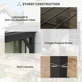 3m x 3m Metal Pergola – Dark Grey Waterproof Polycarbonate Roof UPF50+, Wall Mounted or Freestanding Garden Gazebo, Wind Resistant Sun Shelter