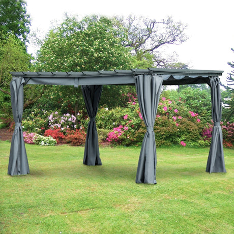 3.6m x 3m Aluminium Pergola – Retractable Roof & Curtains