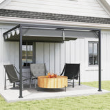 3m x 3m Lean-To Pergola – Grey Retractable Canopy Roof, Wall Mounted Outdoor Patio Shade Shelter
