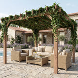 3m x 3m Wooden Pergola Kit - Maple Wood-Effect Garden Pergola Gazebo with Grape Trellis Roof and Triangle Supports