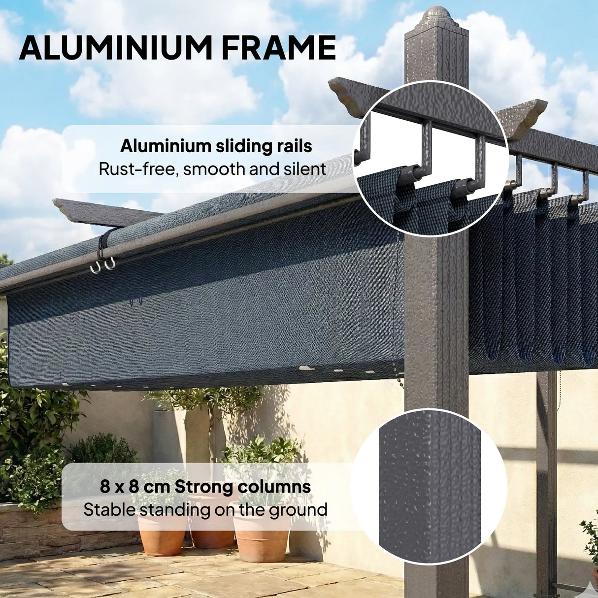 4m x 3m Garden Pergola with Retractable Roof Canopy & Roll-Up Side Panels – Modern Outdoor Gazebo Shelter, Adjustable Sun Shade Patio Cover, Dark Grey