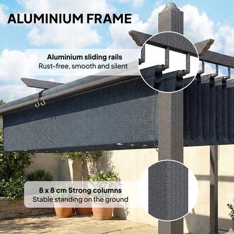 4m x 3m Garden Pergola with Retractable Roof Canopy & Roll-Up Side Panels – Modern Outdoor Gazebo Shelter, Adjustable Sun Shade Patio Cover, Dark Grey
