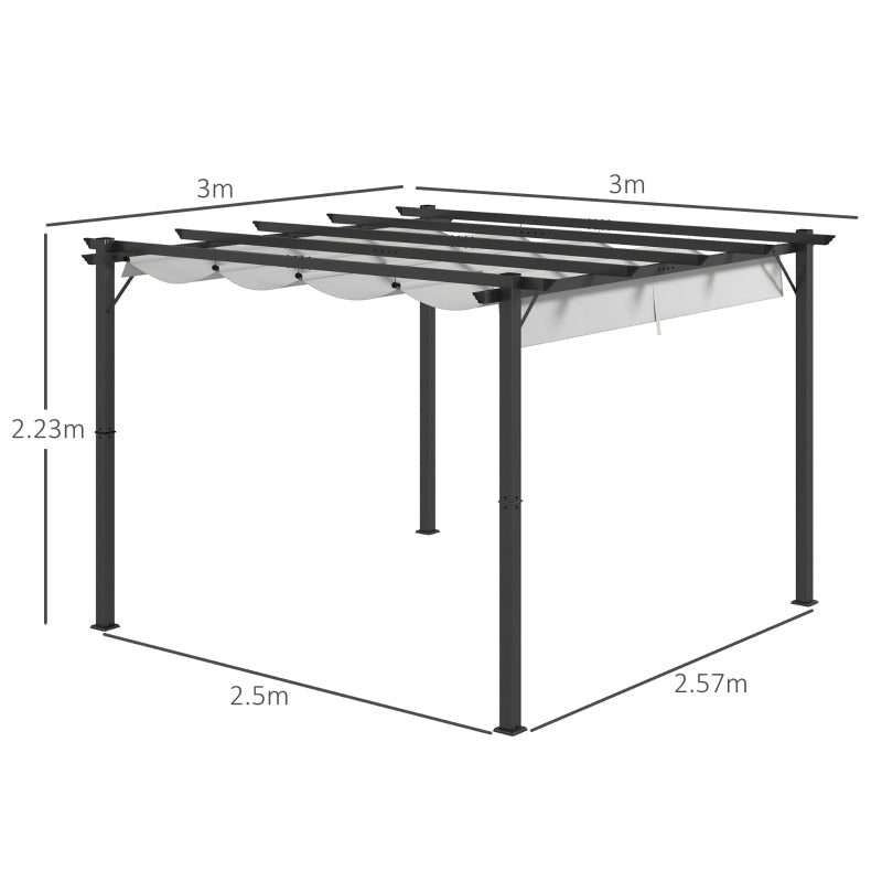 3m x 3m Aluminium Pergola Gazebo – Light Grey Canopy Awning, Outdoor Garden Sun Shade Shelter for BBQ & Patio