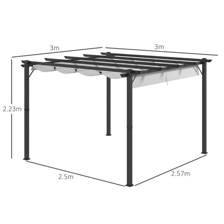 3m x 3m Aluminium Pergola Gazebo – Light Grey Canopy Awning, Outdoor Garden Sun Shade Shelter for BBQ & Patio
